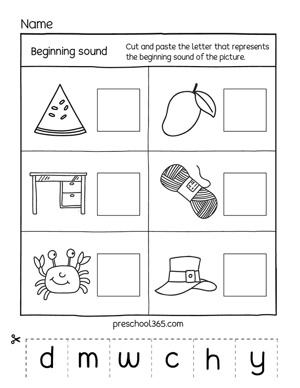 Fun pre-k activities on beginning sounds for 3 and 4 year old children