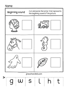 Free beginning sound activity sheets for children in preK