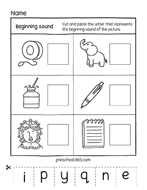 Free beginning sound activity sheets for preK children