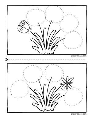 Quality 3 and 4 year olds worksheets on flower picture sorting