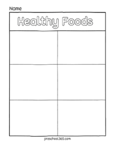 Free healthy food and unhealthy food activity sheets for preschool