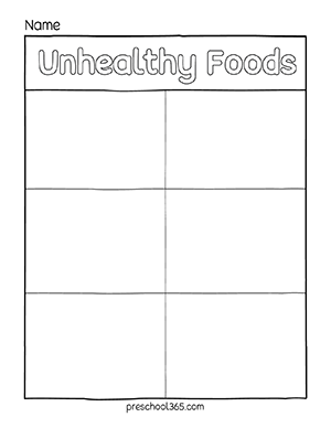 Unhealthy foods free activity sheets for 4 year olds