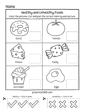 free healthy food and unhealthy food activity sheet for preschool preschool365