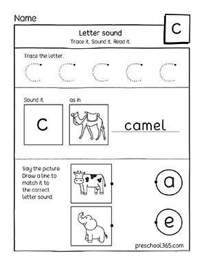 Free Letter C sound printables for 4 year old children