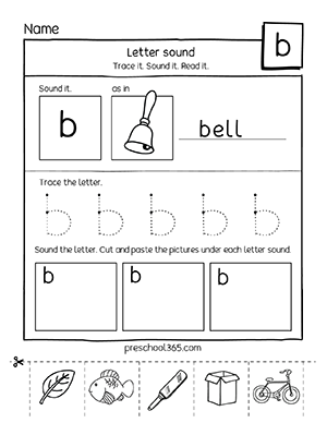 Letter B sound worksheets for 3 year olds in homeschool