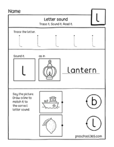 Quality Letter L trace and sound activity printables for pre-k kids