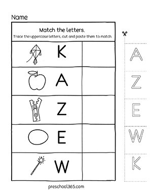 quality kindergarten letter matching activity worksheets for 4 year olds