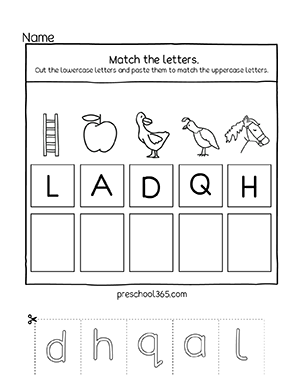 Alphabet matching worksheets for children