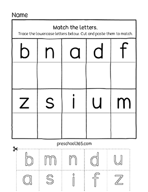 Quality lowercase alphabet matching preschool pages