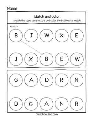 Lower and uppercase letter matching activity sheet