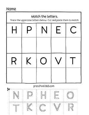 Lowercase and uppercase free letter matching worksheets