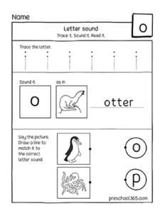 O is for otter letter sound activity sheets for preschool and preK children