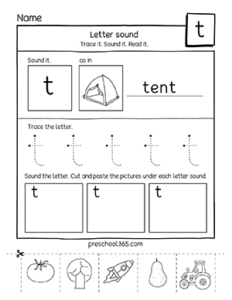 Letter T is for Tent preK letter sound worksheets