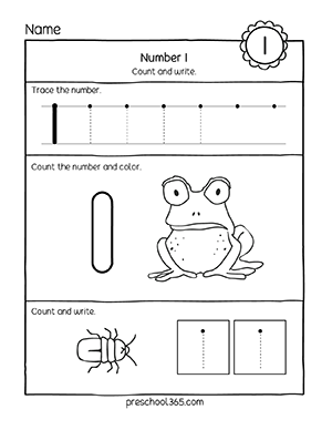 Free number 1 preschool activity worksheet