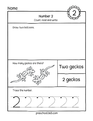 FREE Printable Number 2 Worksheets - Tracing, Counting