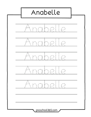 Anabelle free tracing sheets for children