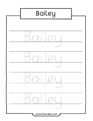 Bailey Name tracing sheet for preschool children