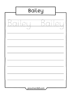 Learn to write Bailey name tracing sheets for kindergartens