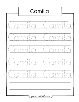 Learning to trace your name Camila preschool activity