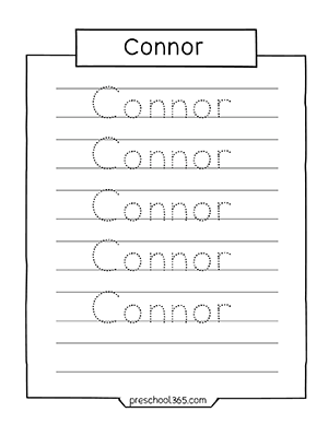 Free preschool name tracing worksheet Connor