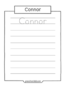 Free kindergarten name tracing worksheet Connor