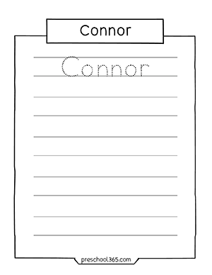 Free kindergarten name tracing worksheet Connor