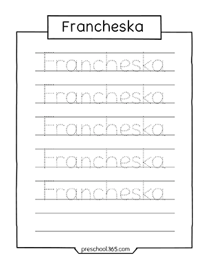 Free Name tracing sheet printables for preschool kids Francheska