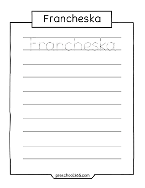 Quality Name tracing sheet printables for preK kids Francheska