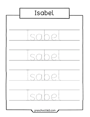 Quality Name tracing sheet Isabel