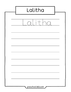 Free name tracing sheets for kindergarten children lalitha