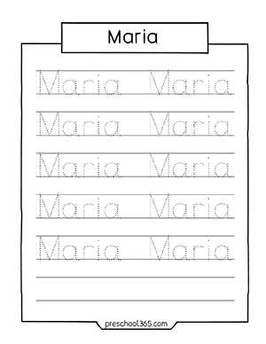 Name tracing sheets for 4 year old preschooler