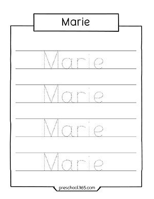 Preschool Name tracing worksheet for Marie