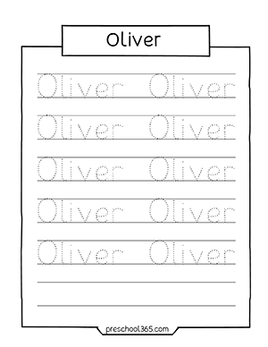 Free name tracing sheet for Oliver preschool