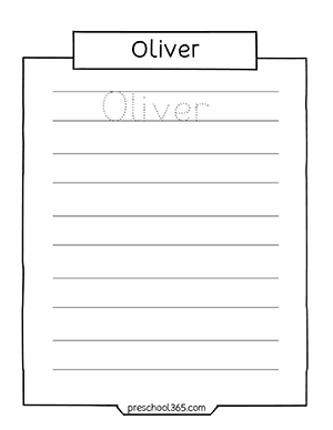 Kindergarten tracing sheets for names Oliver