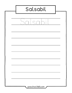 Name tracing activity sheets for salsabil