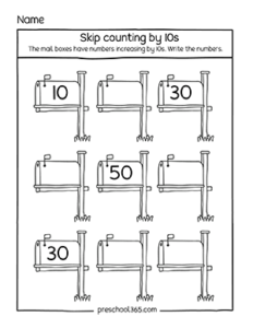 Skip count in 10s worksheets for homeschool parents and teachers