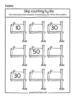 Skip count in 10s worksheets for homeschool parents and teachers