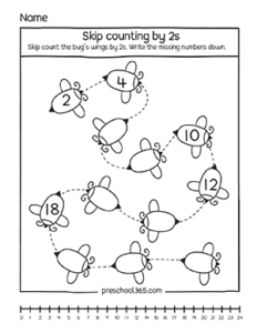 Free homeschool activities on skip counting in 2s for prek children