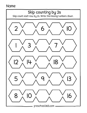 Free resources on skip counting in 2s for kindergarten children