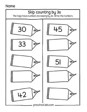 Free skip counting in 3s activity printables for prek kids