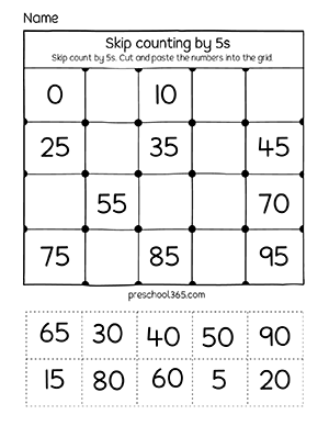 Free skip counting in 5s activity sheets for children