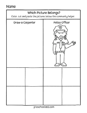PreK Work People Do Cut and paste activity printables for 4 year olds