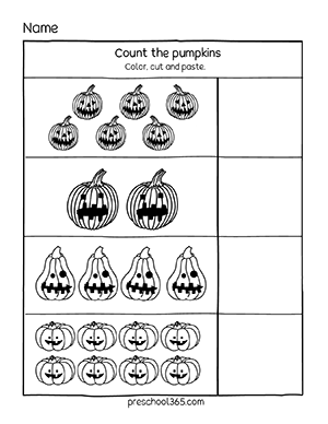 Pumpkin Count and Match Activity worksheets for children