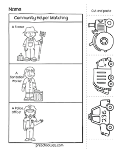 community helpers matching activity sheets use homeschool worksheets