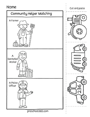 community helpers matching activity sheets use homeschool worksheets