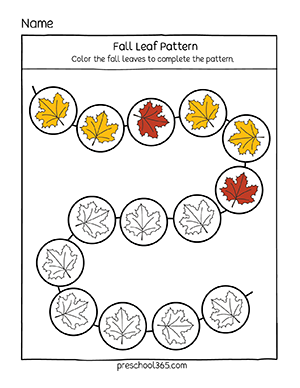 Fun quality worksheets on autumn leaves for three year olds in homeschools