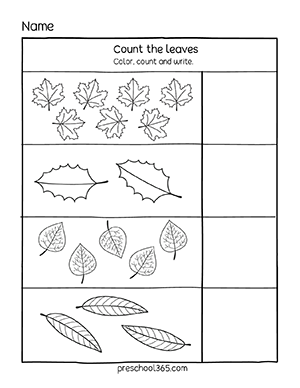 Cut and paste fall leaves printables for children
