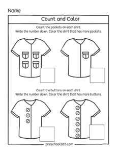 Free Measurement Activity sheets for preschool children more or less theme