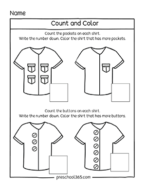 Free Measurement Activity sheets for preschool children more or less theme