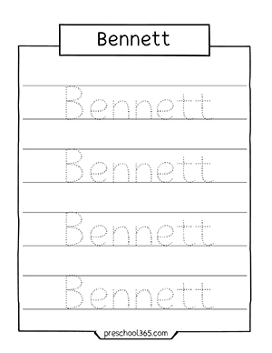 Quality Name tracing practice sheets Bennett